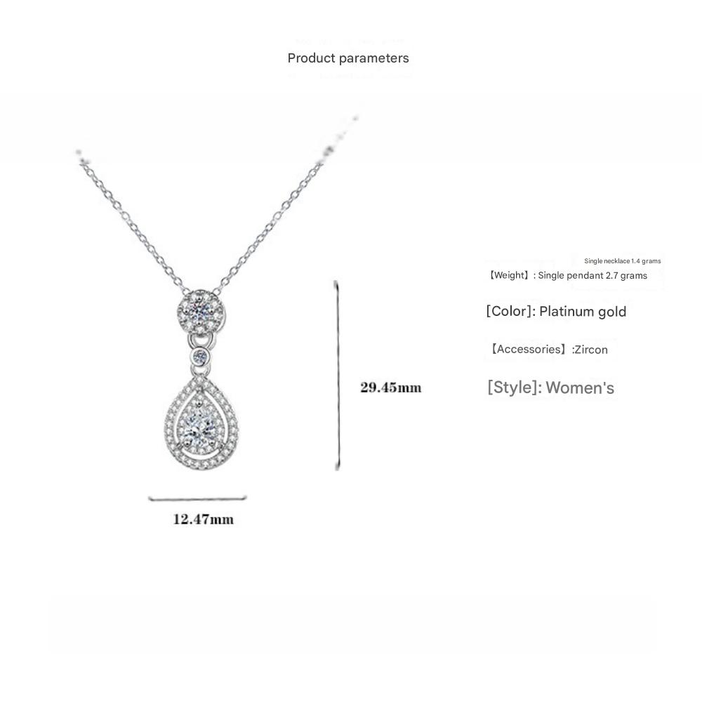 925 Silver Necklace Women Sparkling Zircon Teardrop Pendant Clavicle Chain Jewelry Gift for Birthday Party