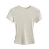 Trendy Women's Ribbed Slim Fit Short Sleeve T-Shirt with Sexy Round Neck and Straight Shoulders.