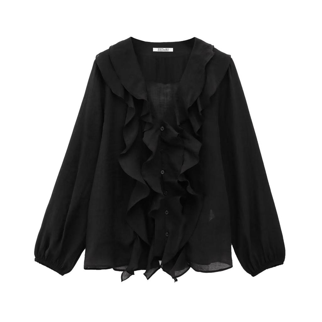 2025 Spring Casual Layered Puff Sleeve V-Neck Blouse