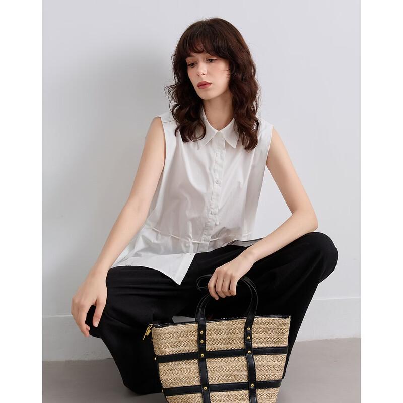 Demana Cotton Poplin Sleeveless Belted Shirt S