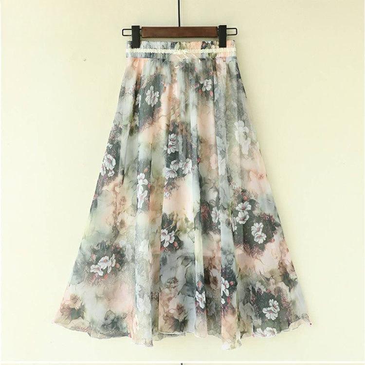 Summer Chiffon Skirt Long Plus Size Skirt Bohemian Floral Big Swing Female Beach Skirt Long Skirt Women's A-line Skirt