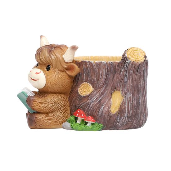 

Горный бык Горшок для растений Милое животное Смоляной цветочный горшок с дренажным отверстием Маленький шотландский бык Горшок для растений для Бохо Дома Стола Патио Декор C