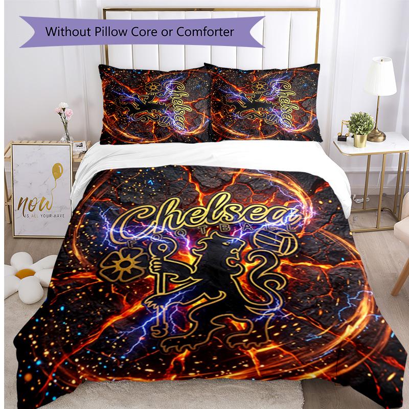 Chelsea FC Pattern Printed 3PCS Bedding Set Soft Skin-Friendly Washable Duvet Cover & Pillowcases Set All Season Bedroom