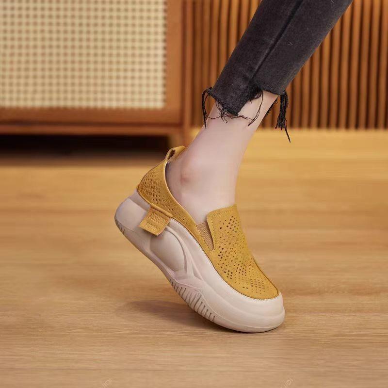 Round Toe Fitting Single Shoe and Soft Sole  New Summer Thick Sole Small White Shoes for Women Female Hollow Out Loafers