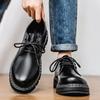 Spring 2025 new retro black trend round head casual men's shoes British business leather shoes dress work shoes