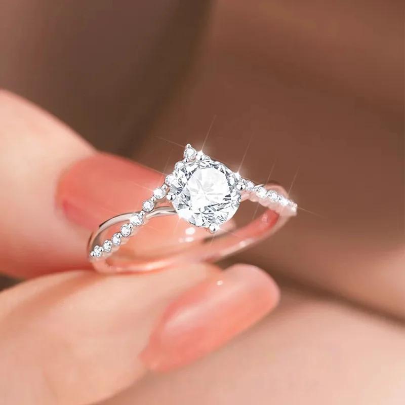 Luxury Copper Zircon Ring Couple Men And Women Love Eternal Heart-Shaped Adjustable Open Ring Wedding Jewelry