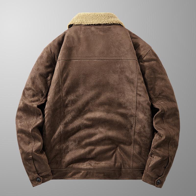 Autumn and Winter Suede Jacket Men's Velvet Thickened Lapel Multi-pocket Sherpa Warm Jacket