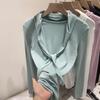 Koreanischer Stil U-Ausschnitt Langarm Schal T-Shirt für Damen - Winter 2025 Slim Fit Innen Basis Schicht 2-in-1 Oberteil