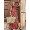 Floral V Neck Dress Women Fashion Bohemian Style Versatile Leisure Vacation Commuter