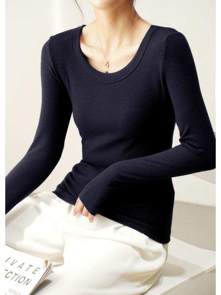 Women's 300g Silk Wood Fiber Modal Cotton Crew Neck Slim Fit Long Sleeve Base Layer