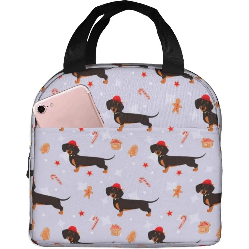 Xmas Cute Dachshund Dog Lover Animal Lunch Bag Small for Men Women Kids Outdoor Picnic Work School Lunch Box Bag Insulated Gift