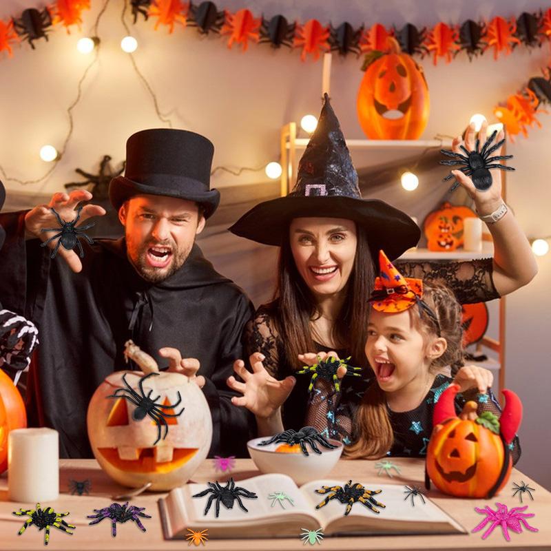 45/70Pcs Realistic Plastic Spiders Kit Halloween Party Trick Prank Toy Props Home Indoor Outdoor Spider Web Decoration Kids Gift