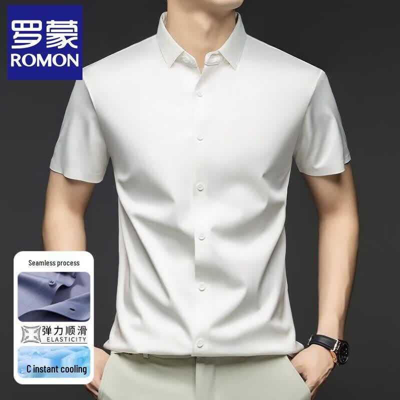 ROMON Men's Short Sleeve Business Casual Striped Shirt