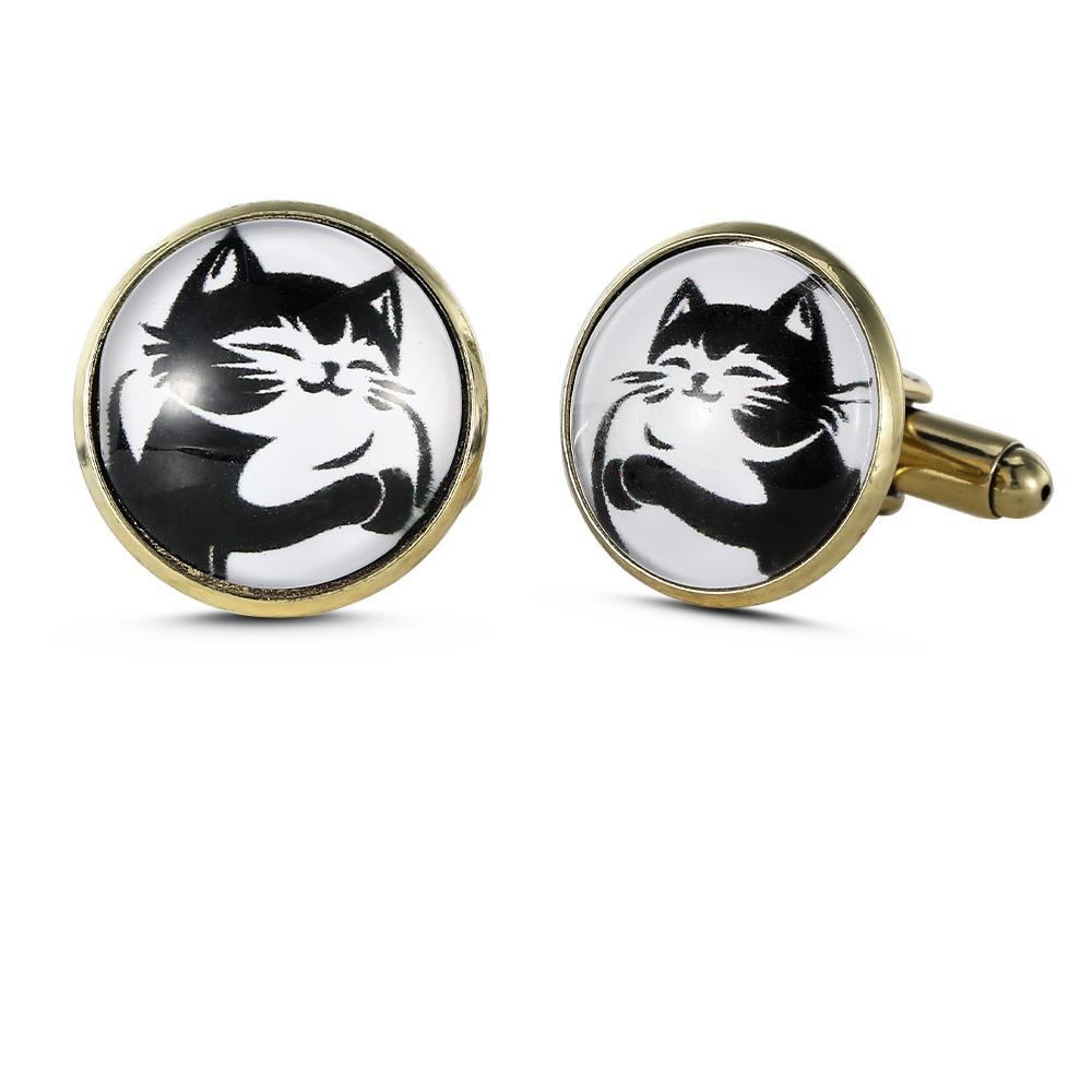

2Pcs/Set Glass Cabochon Cartoon Cats Picture Mens Cufflinks Cute Kitty Kitten Pattern Time Gem Cuff Button Pet Owner Jewelry