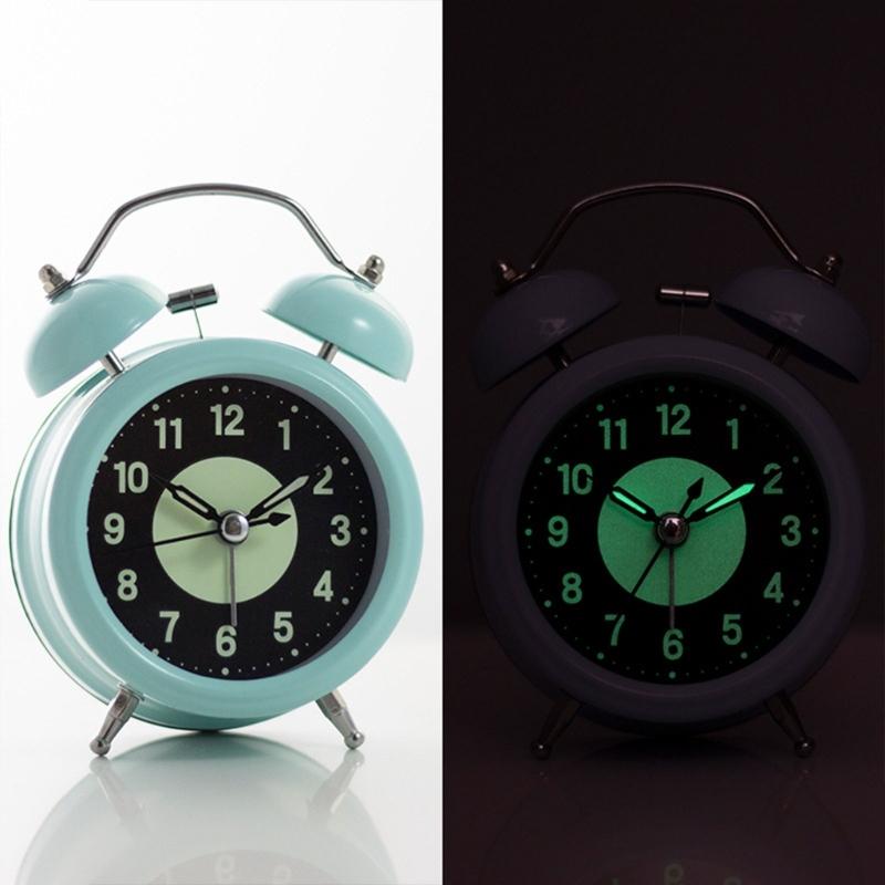 Classical Double Bells Metal Alarm Clock Quiet Nonticking Bright Night Lamp Dials Bedroom Clock for Heavy Sleepers