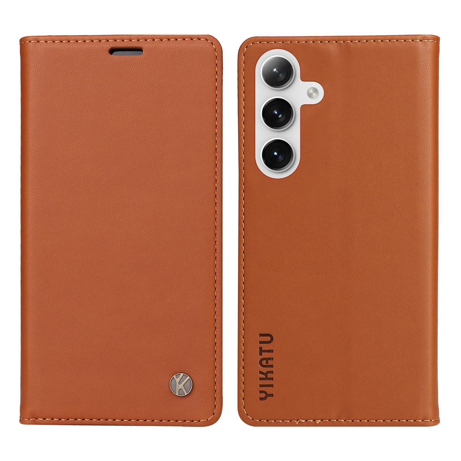 

YIKATU YK-001 for Samsung Galaxy S25/S24 Case PU Leather Magnetic Wallet Phone Cover Brown