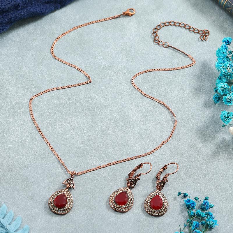 

Rose gold plated resin earrings and necklace jewelry set with snake chain accessories красный