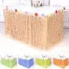 Tropical Party Table Decor Set with Hibiscus Leaf and Straw Tassel Skirt