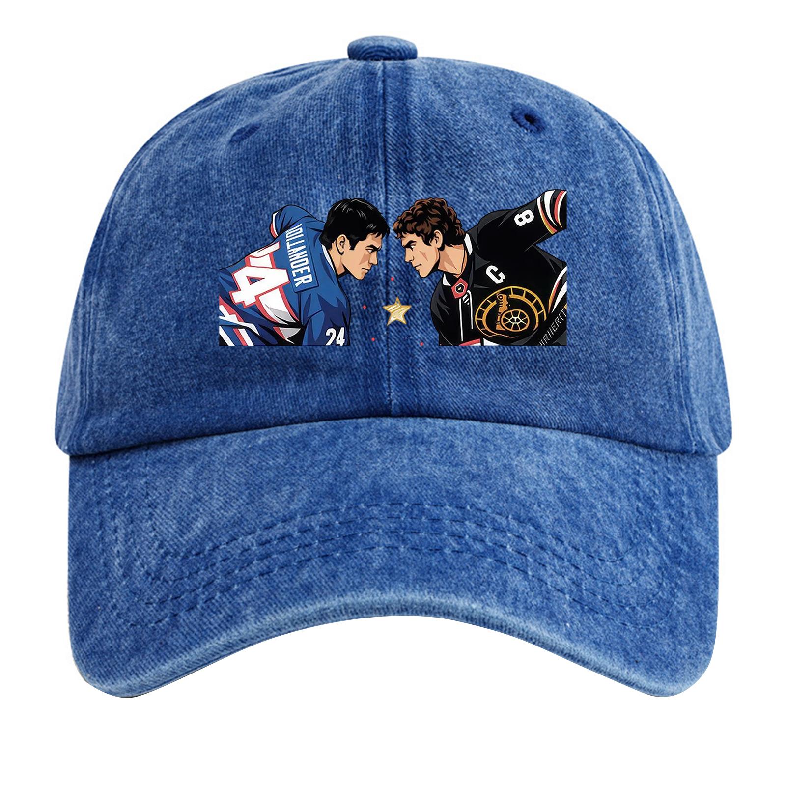 

Washed Cotton Baseball Cap With Printed Distressed Soft Top Denim Hat For Men, European And American Retro Hat One Size