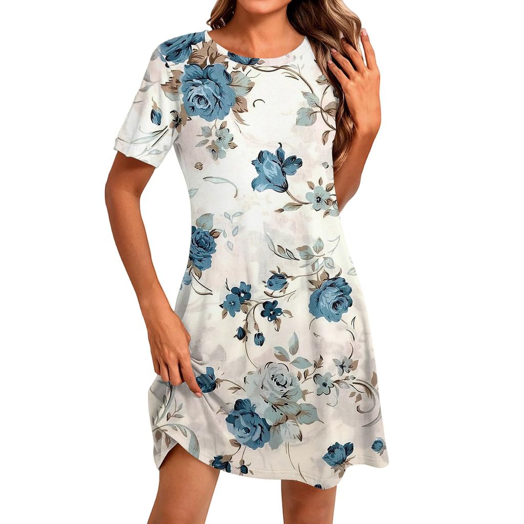 Women's Fashion Casual Print Round Neck Short Sleeve Short Dress