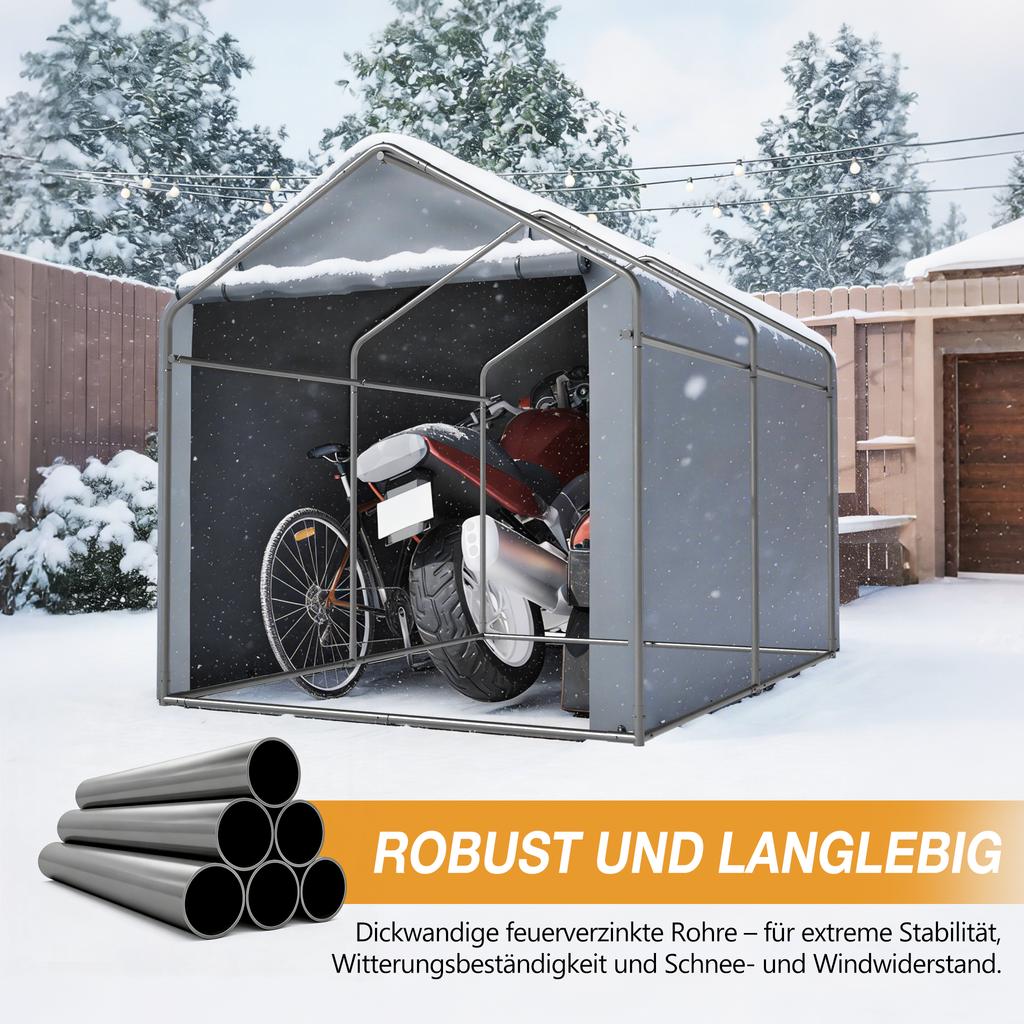 Bike Garage 187x100x160 Cm Black Steel Frame Powder-Coated Weatherproof Tent with PE Tarp Dark Grey for Bicycle & Garden Tools