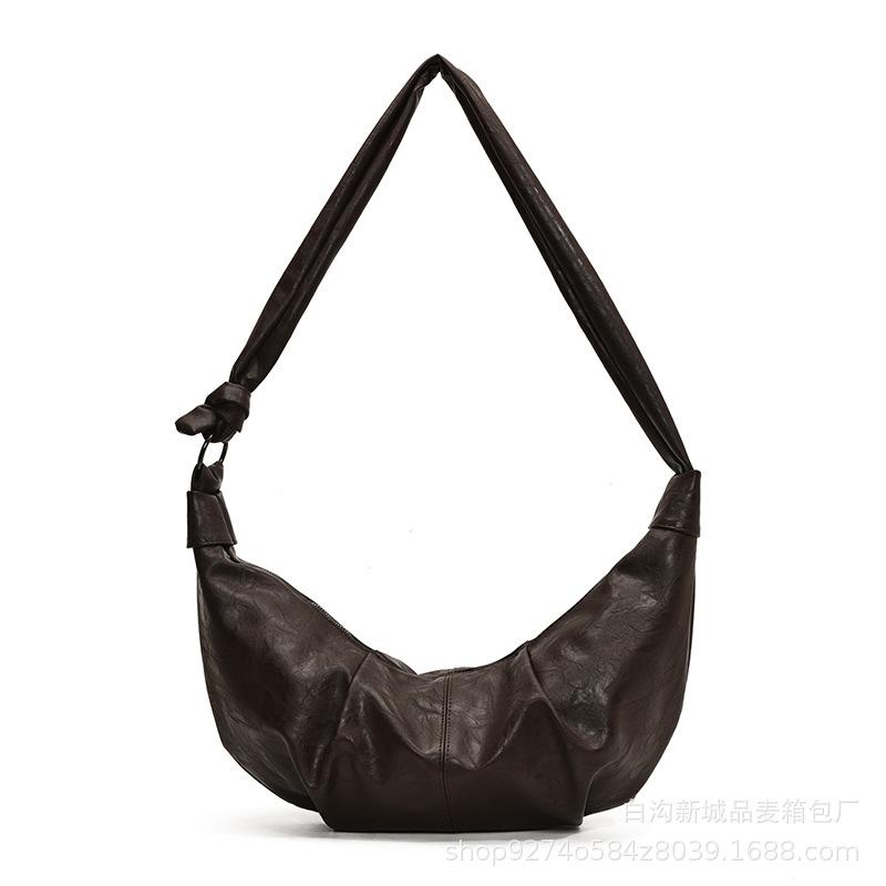 Large-capacity bag women's 2025 autumn/winter new retro pleated one-shoulder crossbody bag commuter dumpling bag croissant