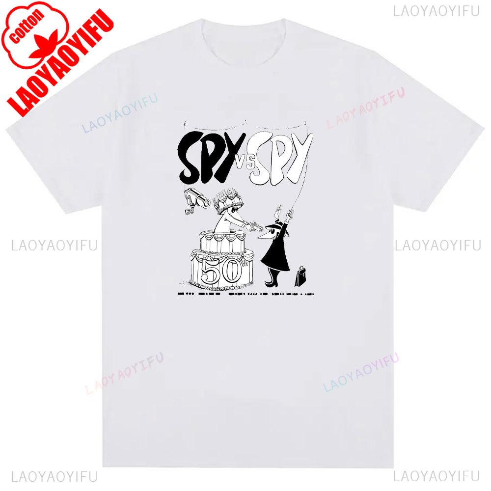 Retro 80s Spy Vs Spy Cartoon Graphic Cotton T Shirt Mens Summer Crew Neck Funny Humorous Vintage Style Fashion Print Tee Shirt