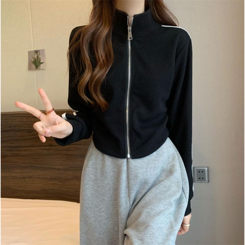 Neuer kurzer Hoodie Damen Hot Girl Strickjacke Jacke Slim Design Langarm-Oberteil