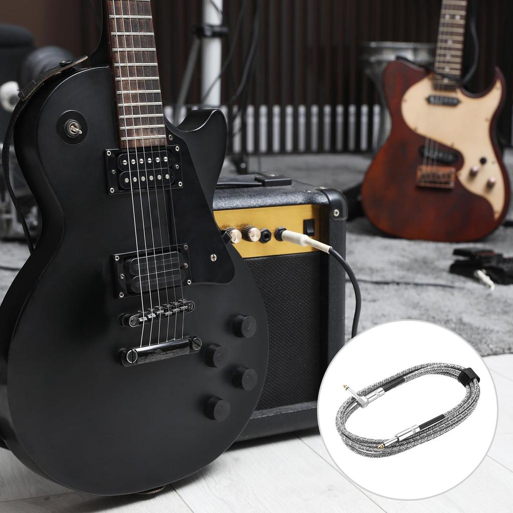 uxcell 2-Piece Guitar Instrument Cable, 10 Feet, 14" to 14" 6.35mm Straight to Right-Angle Jack Stereo Audio Interconnect Cord, Balanced Line for