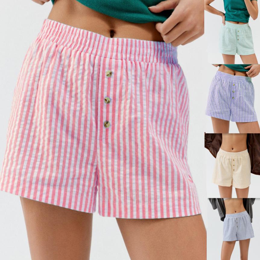 Spring and Summer Women's Striped Button Casual Slimming and Versatile Shorts