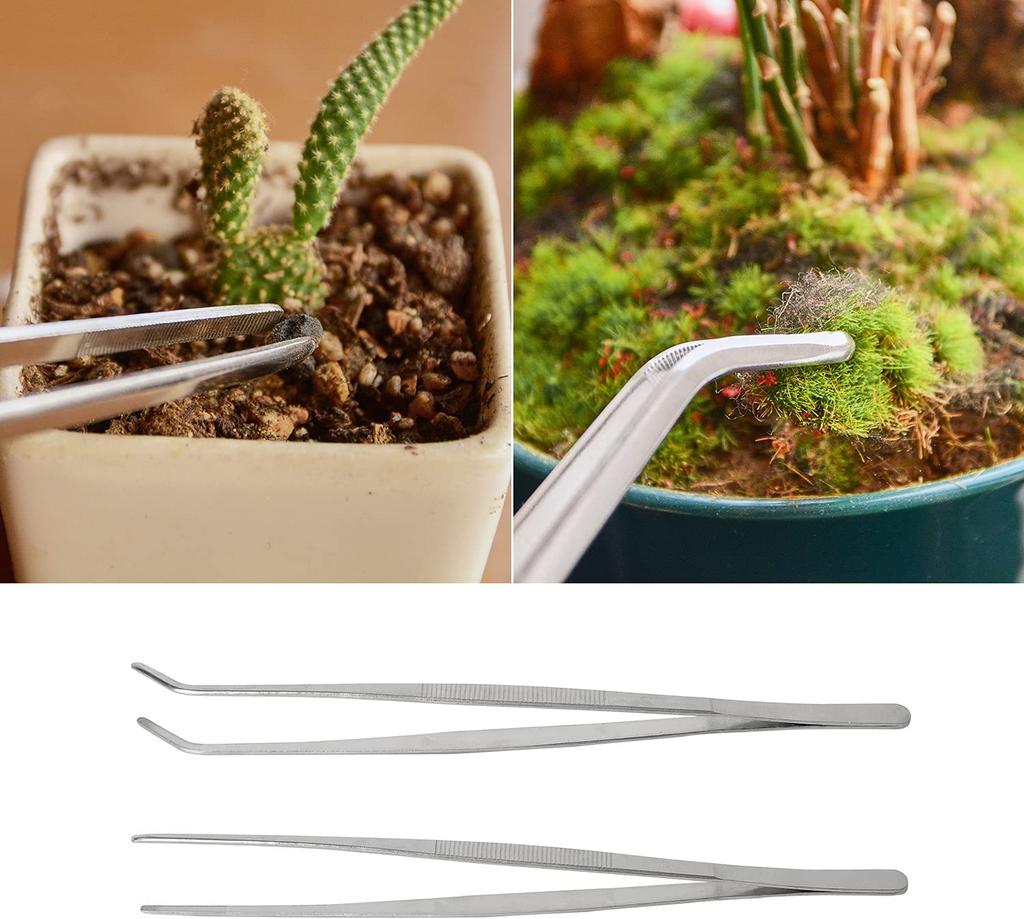 2pcs 5/6/8 Inch Straight Curved Tip Tweezers Stainless Steel Feeding Tongs for Garden Plant Sewing Machine Repairing DIY Craft