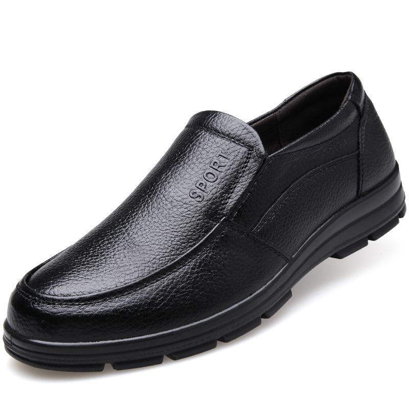 Spring men's casual shoes leather soft sole non-slip middle-aged and elderly shoes breathable leather shoes dad shoes first layer cowhide single shoes
