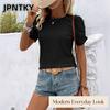 JPNTKY Women's Fashion Casual Solid Color Print Short Sleeve O-Neck Blouses & Shirts