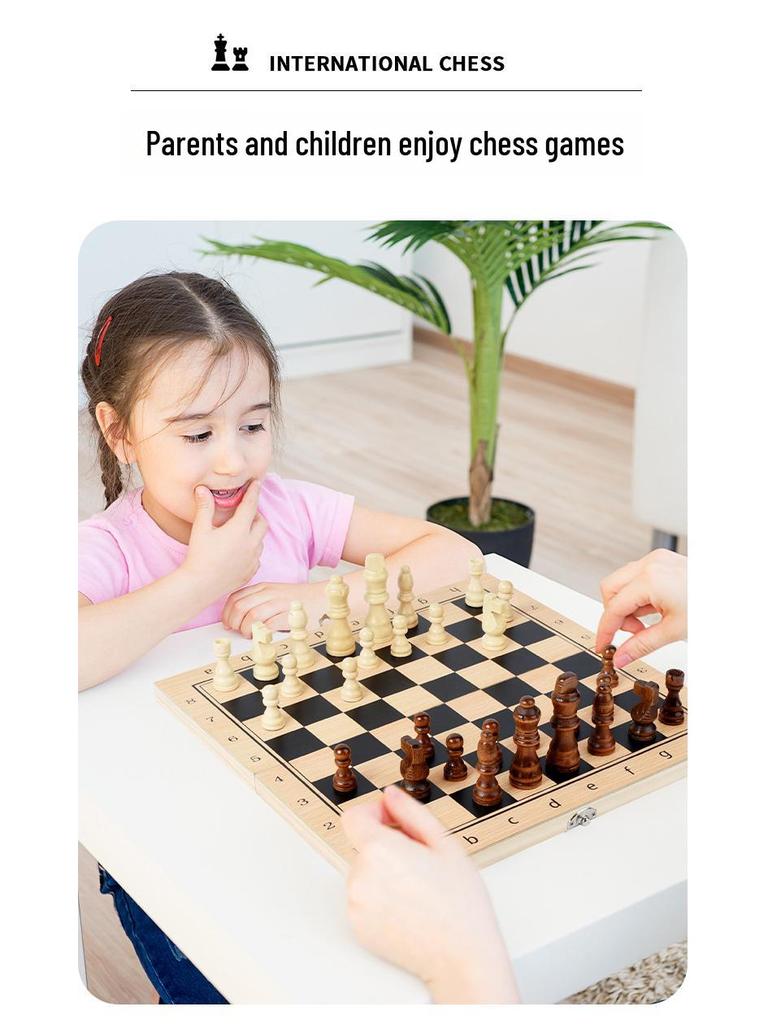 Premium Solid Wood 3-in-1 Chess Set: Chess, Double Queen, and Checkers