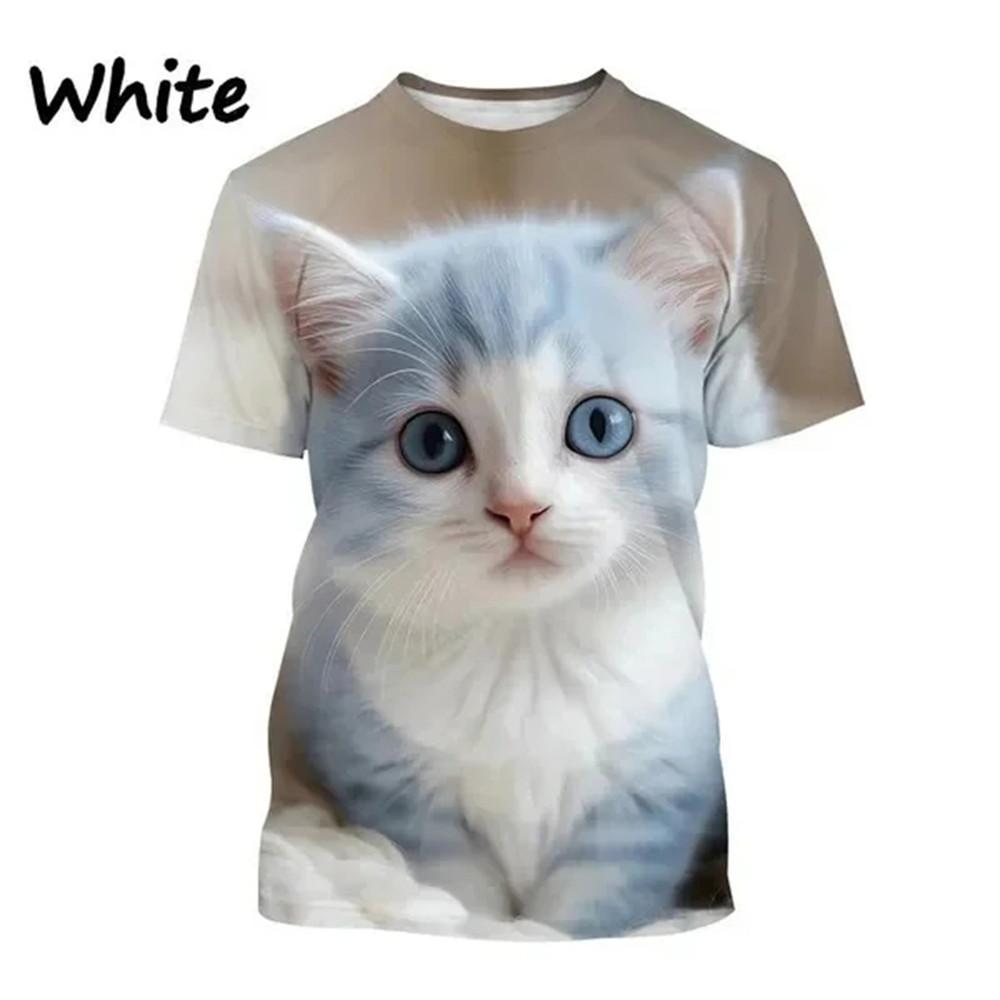 Children's T-Shirt Cute Cat Graphic Girl Round Neck Kids Clothes Fashion Summer Top