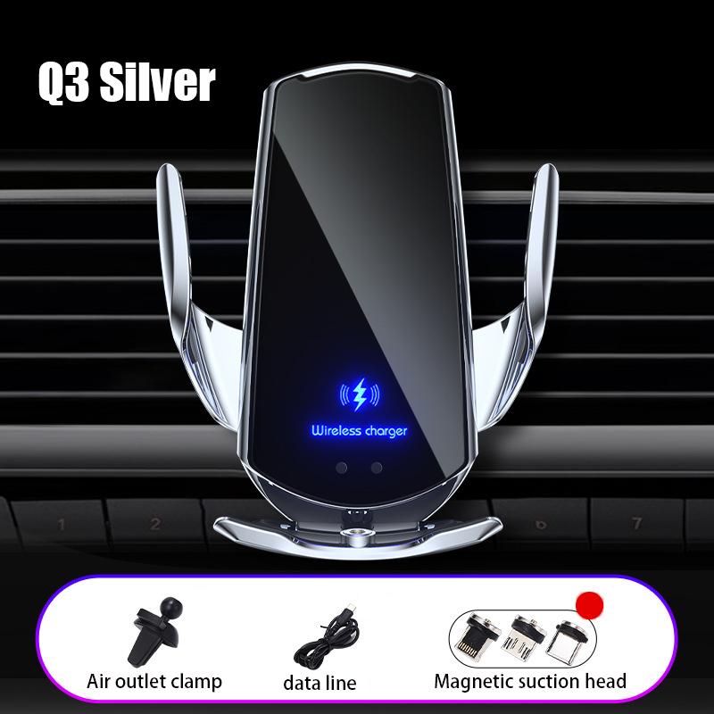 Universal Car Magnetic Phone Holder Car Mobile Support Wireless Charger 15W Magsafe Car Holder for IPhone Samsung Xiaomi Huawei Q3 Silver