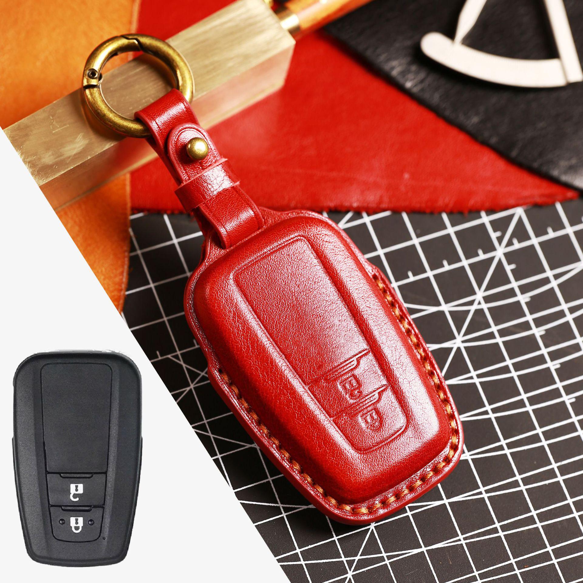 Чехол для автомобильных ключей GUSHIBEI из натуральной кожи для TOYOTA 2-BTN красный