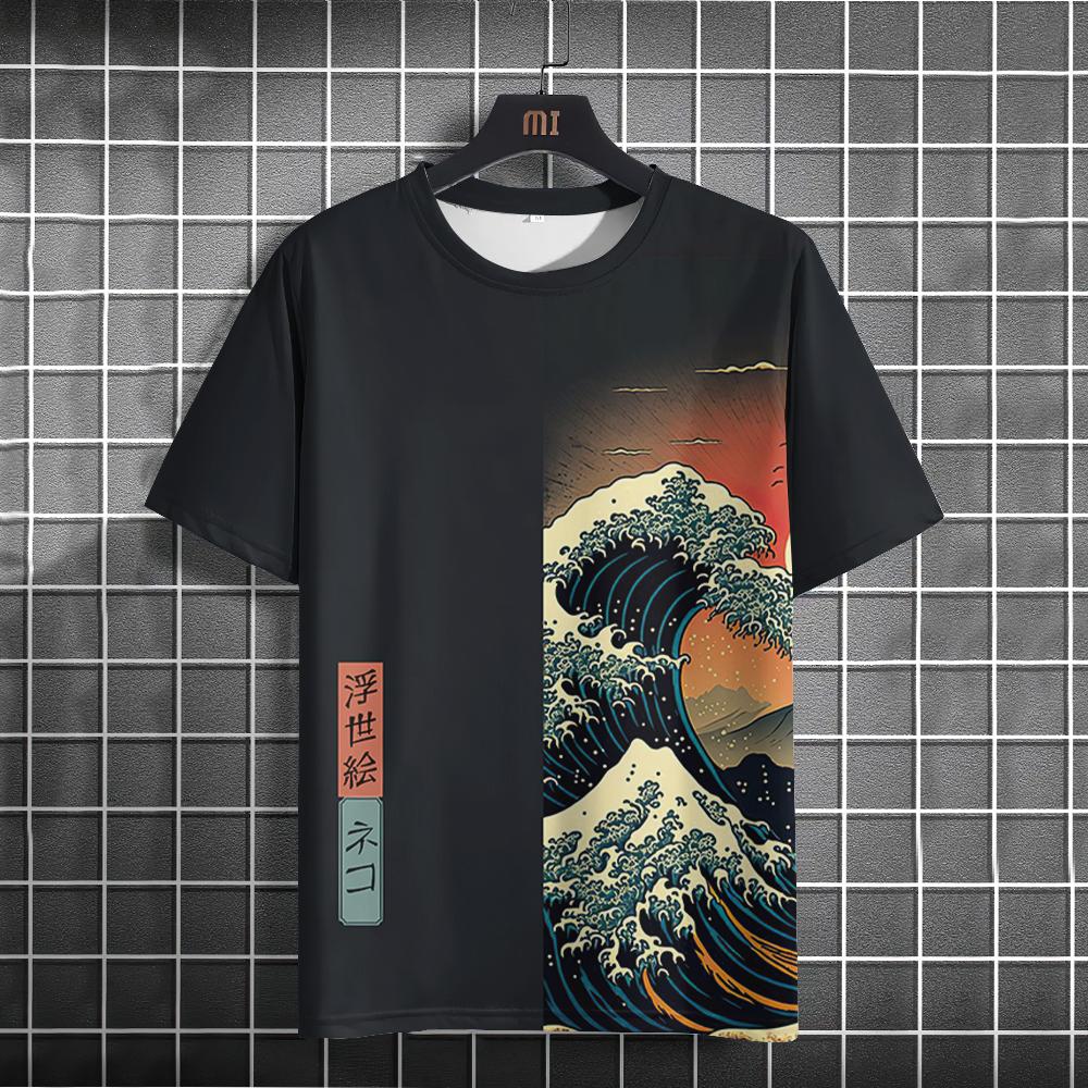 Vintage T-Shirt for Men Short Sleeve Ukiyoe Harajuku Print Tops Clothes Casual Tees Oversized Summer T-Shirt Male Sweatshirt