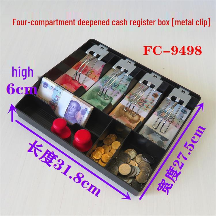 Kassenschublade mit fünf Fächern und Metallklammern