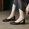 Summer Thick Heel Hollow Sandals for Women French Style Single Leather Shoes