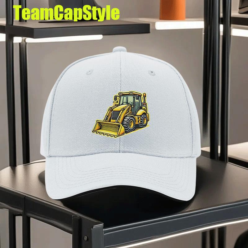 Backhoe Loader Construction Machinery Baseball Cap Polyester Adjustable Outdoor Unisex Adult Cap
