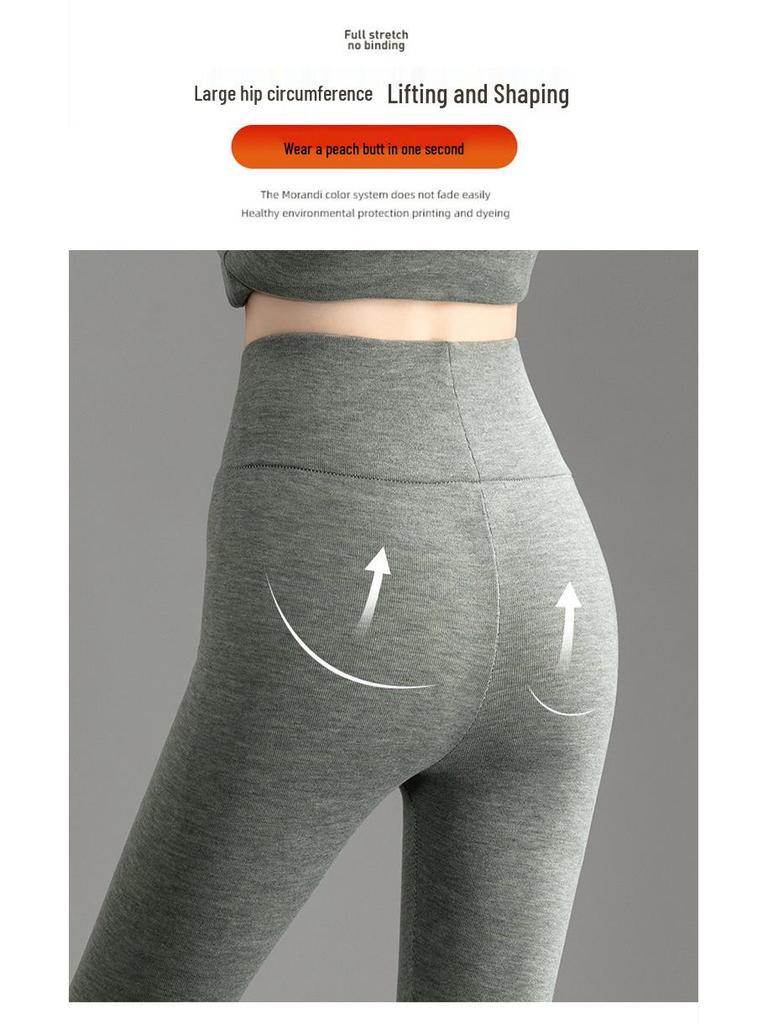 Women's High Waist Thermal Base Layer Pants & Top Set - Imitation Cashmere, Elastic, Plus Velvet Warmth for Autumn/Winter.