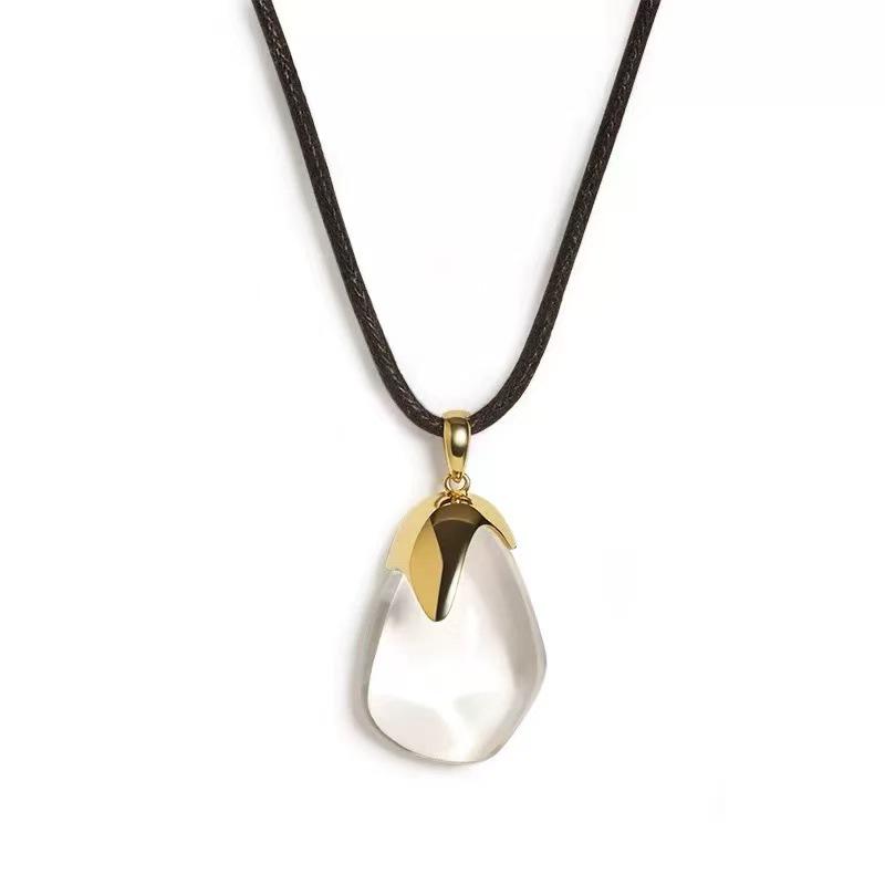 2025 New Style White Crystal Pendant Necklace for Women - Braided Rope Clavicle Chain, High-End Chinese Sweater Accessory.