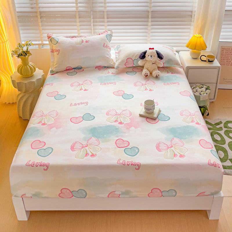 Washed Cotton Fitted Sheet with Elastic Bands Non Slip Adjustable Mattress Cover Printed  Pure Cotton  for Double King Queen