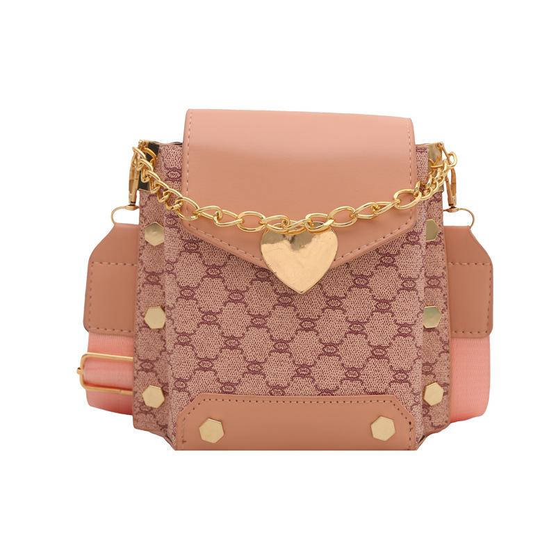 

Mobile phone bag women s new trendy niche simple foreign style shoulder bucket bag messenger bag love buckle small square bag рожевий