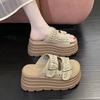 Fashion 8CM Trendy Streetlish Buckles Slippers for Women Nubuck Leather 2025 Summer Platform Shoes Ladies Comfort Fashion Slipper Woman