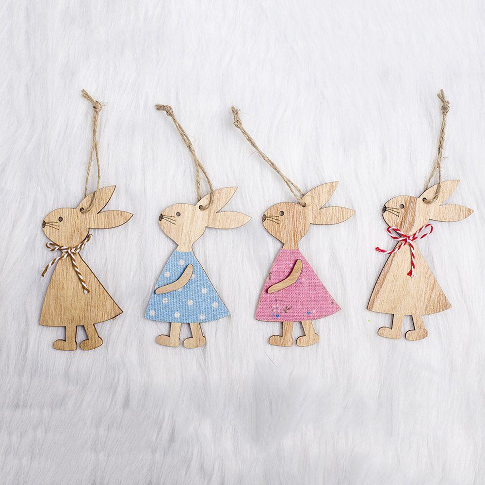 3PCS Natural Party Supplies Wooden Hanging Easter Ornaments Cute Bunny Easter Rabbit Wood Crafts