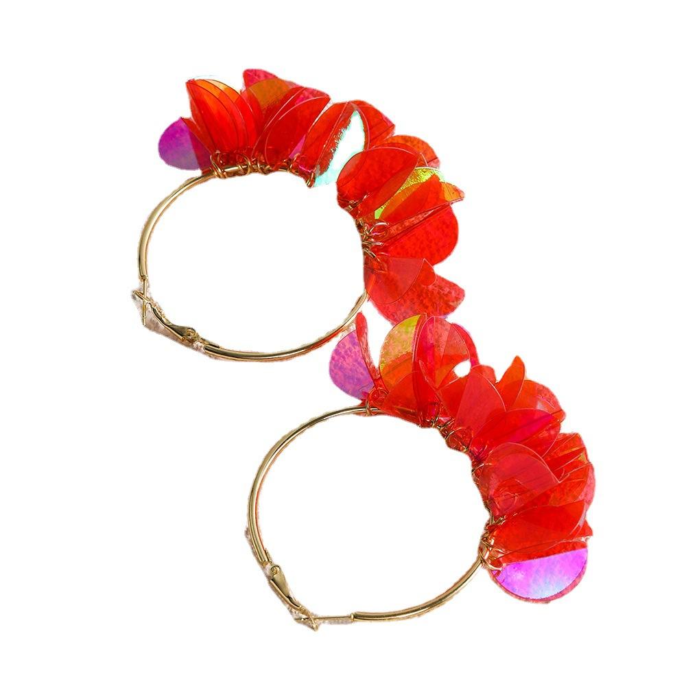 Chic Transparent And Red Alloy Earrings With Design Geometric