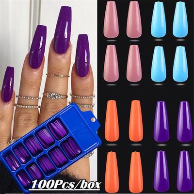 100Pcs/Set Candy Color Acrylic UV Gel Manicure False Nail Tips Coffin Fake Nails Full Cover