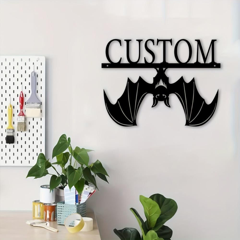 1pc Custom Metal Inverted Bat Crest Wall Art, Personalized Engraved Nameplate for Entrance, Courtyard, Presents, Rustic Home Decor